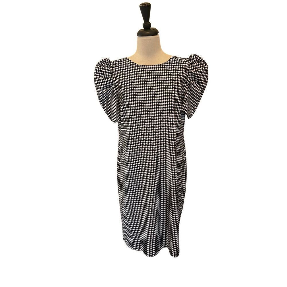 Shelby & Palmer Women's Houndstooth Puff Sleeve Sheath Dress Black White Size 16